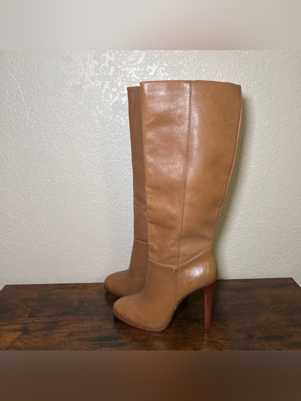 Tory Burch Kasey Tan Leather Knee High Heel Boots